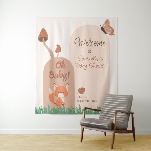 ベージュフォレストをテーマにしたキツネベビーシャワー タペストリー (インサイチュ)