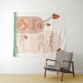 ベージュフォレストをテーマにしたキツネベビーシャワー タペストリー (インサイチュ(横))