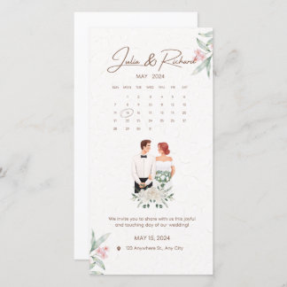 ベージュフォーマルとグリーンフローラ結婚式招待状