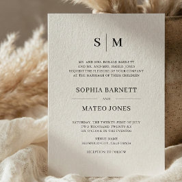 ベージュフォーマルクラシックモノグラム結婚ズ 招待状