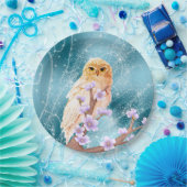 ベージュフクロウオンパープルフローラブランチマジカルスパークル ペーパープレート (パーティー)