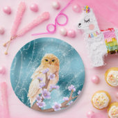 ベージュフクロウオンパープルフローラブランチマジカルスパークル ペーパープレート (パーティー)