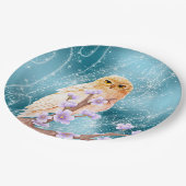 ベージュフクロウオンパープルフローラブランチマジカルスパークル ペーパープレート (アングル)