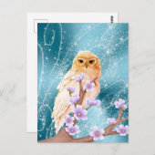 ベージュフクロウオンパープルフローラブランチマジカルスパークル ポストカード (正面/裏面)