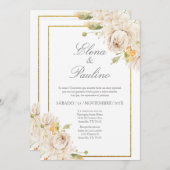 ベージュフラワーエレガントウェディング招待状スペインのイン 招待状 (正面/裏面)