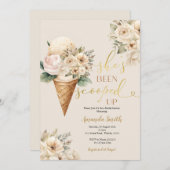 ベージュフラワーズサマーアイスクリームブライダルシャワー 招待状 (正面/裏面)