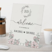 ベージュフラワーリーウェルカムサイン結婚ズ 台座サイン (インサイチュ)