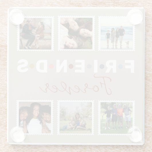 ベージュフレンズモダンフォーエバーフォトコラージュ ガラスコースター (裏面)