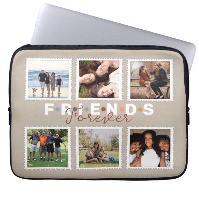 ベージュフレンズモダンフォーエバーフォトコラージュ ラップトップスリーブ (正面)
