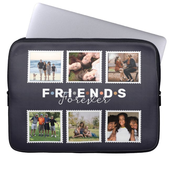 ベージュフレンズモダンフォーエバーフォトコラージュ ラップトップスリーブ (正面)