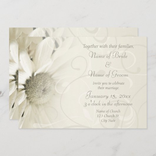 ベージュフローラエレガントウエディング招待状カード 招待状 (正面/裏面)