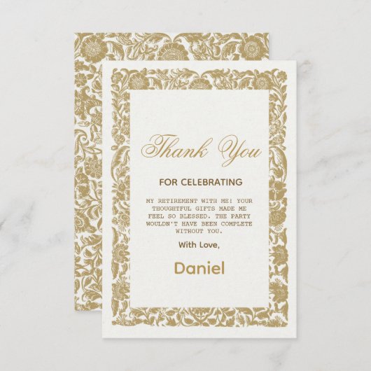 ベージュフローラサプライズ退職パーティー2025 サンキューカード (正面/裏面)