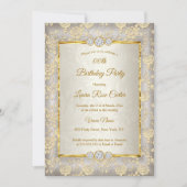 ベージュフローラダマスクバラ金ゴールド誕生日パーティー 招待状 (正面)