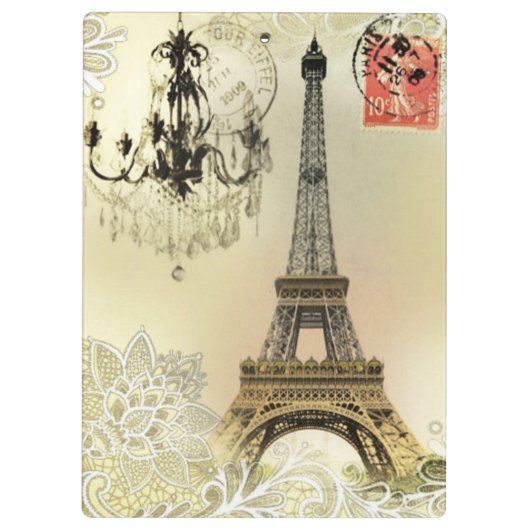 ベージュフローラレースシャンデリアエッフェルタワー クリップボード (裏面)