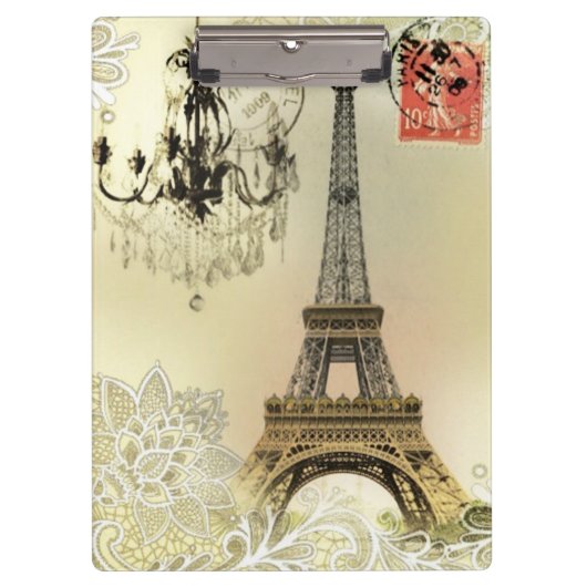 ベージュフローラレースシャンデリアエッフェルタワー クリップボード (正面)