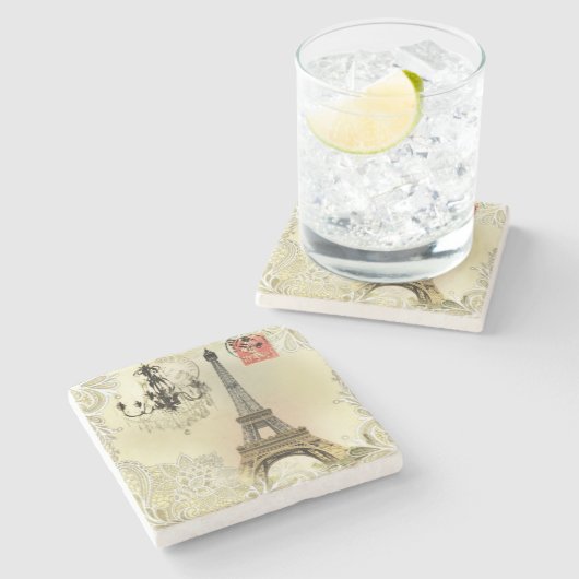 ベージュフローラレースシャンデリアエッフェルタワー ストーンコースター (横)