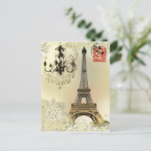 ベージュフローラレースシャンデリアエッフェルタワー ポストカード (スタンド正面)