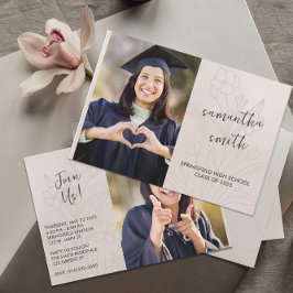 ベージュフローラ写真卒業 招待状