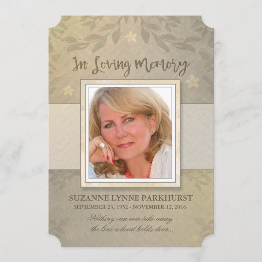 ベージュフローラ写真記念悔やみや弔慰ありがとう 案内状 (正面)