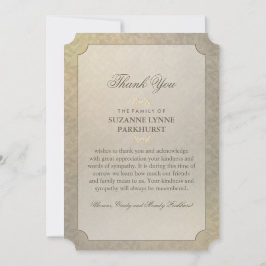 ベージュフローラ写真記念悔やみや弔慰ありがとう 案内状 (裏面)