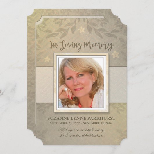 ベージュフローラ写真記念悔やみや弔慰ありがとう 案内状 (正面/裏面)