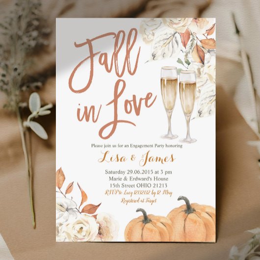 ベージュフローラ秋インラブオータム婚約パーティ 招待状