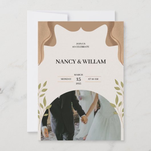 ベージュフローラ結婚式招待状 招待状 (正面)