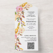 ベージュフローラQRコードすべて1つの招待状 オールインワン招待状 (内側)