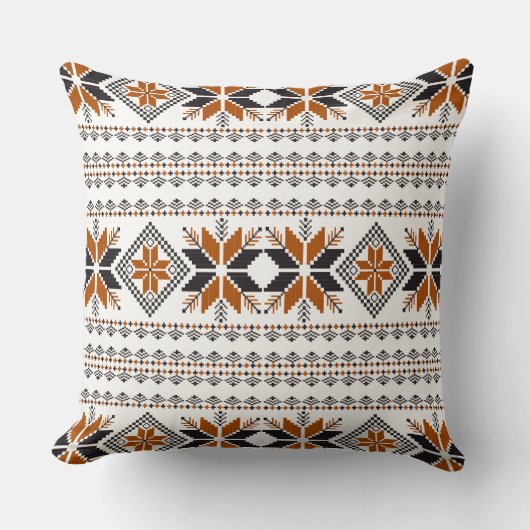 ベージュブラウンと黒の部族模様 クッション (正面)