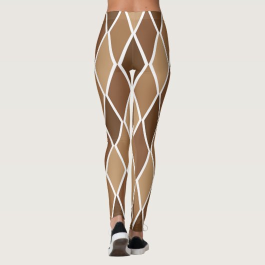 ベージュブラウンのアーガイル柄のな道化師のダイヤモンドのトレンディー レギンス (裏面)