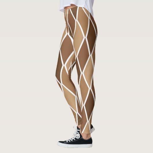 ベージュブラウンのアーガイル柄のな道化師のダイヤモンドのトレンディー レギンス (左)