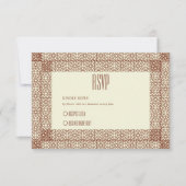ベージュブラウンイスラーム幾何縁ど2つ結婚の 出欠カード (正面)