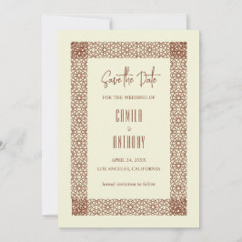 ベージュブラウンイスラーム幾何縁ど2つ結婚の 招待状