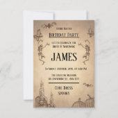 ベージュブラウンイラストレーションハロウィーン誕生日 招待状 (正面)