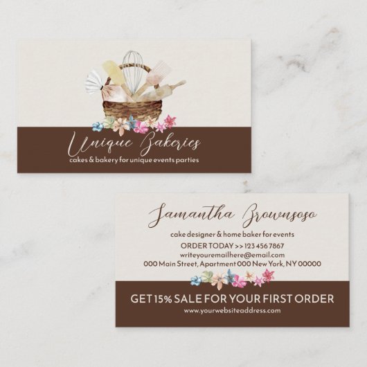 ベージュブラウンエレガントモダンベーカリー 名刺 (正面/裏面)