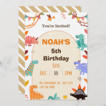 ベージュブラウンキュート恐竜誕生日招待状カード