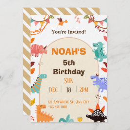 ベージュブラウンキュート恐竜誕生日招待状カード 招待状