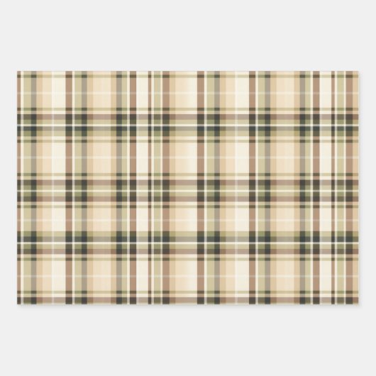 ベージュブラウングリーンタータンチェックのプレイドギフト彼 ラッピングペーパーシート (正面2)