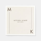 ベージュブラウンシンプルモノグラム結婚ズ スタンダードカクテルナプキン (正面)