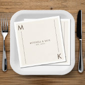 ベージュブラウンシンプルモノグラム結婚ズ スタンダードカクテルナプキン