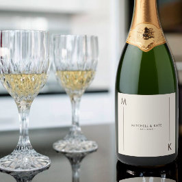 ベージュブラウンシンプルモノグラム結婚ズ スパークリングワインラベル