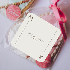 ベージュブラウンシンプルラインモノグラム結婚ズ スクエアシール