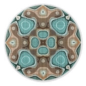 ベージュブラウンシーフオムティール（緑がかった色）グリーンエスニック族アート セラミックノブ (正面)