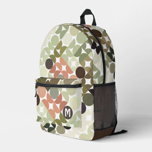 ベージュブラウンセージ緑ピーチオレンジミッドセンチュリーアート プリントバックパック (裏面右端)