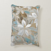 ベージュブラウンティール(緑がかった色)ブルーフローラ アクセントクッション (裏面(縦))