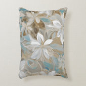ベージュブラウンティール(緑がかった色)ブルーフローラ アクセントクッション (正面(垂直))