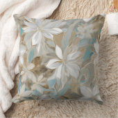 ベージュブラウンティール（緑がかった色）ブルーフローラ クッション (ブランケット)