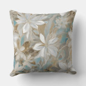 ベージュブラウンティール（緑がかった色）ブルーフローラ クッション (裏面)