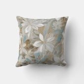 ベージュブラウンティール（緑がかった色）ブルーフローラ クッション (裏面)