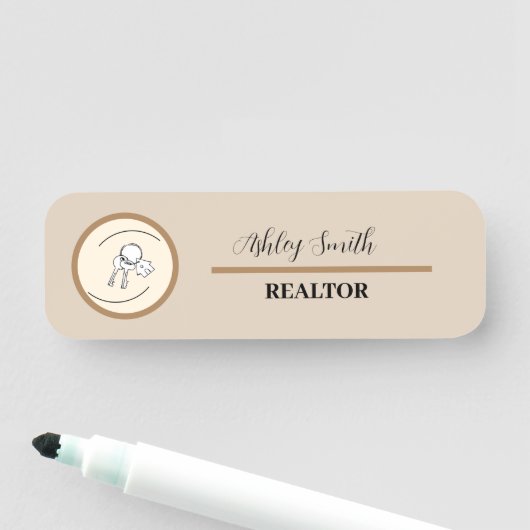 ベージュブラウンパーソナライズされたミニマル 名札 (インサイチュ)
